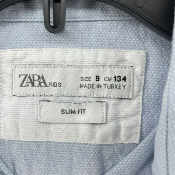 Zara Kids Button Up Shirt Boys Sz 9 Blue Textrured Slim Fit Collared Long Sleeve - Picture 8 of 10